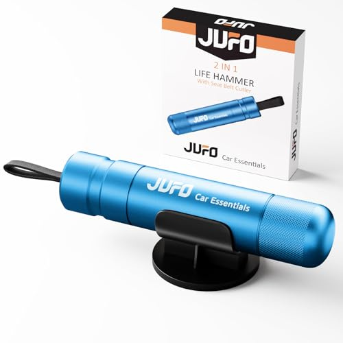 JUFO Pro Car Safe Escape Tool, Window Breaker & Seat Belt Cutter, Blue | Reusable car safety hammer with spring-loaded emergency car window breaker and built-in seat belt cutter for vehicle escape