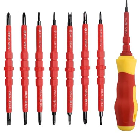 Zimoer 7 Piezas Destornilladores Aislados, Juego Destornilladores Electricista, Destornilladores Aislados Intercambiables, Phillips y Plano, para Electricista