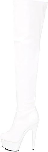 Womens Ladies Sexy Thigh HIGH Kinky Fetish Over The Knee Platform Stiletto Heel Side Zip Boots Size 3 4 5 6 7 8 9 10 (6 UK, White Patent, numeric_6)