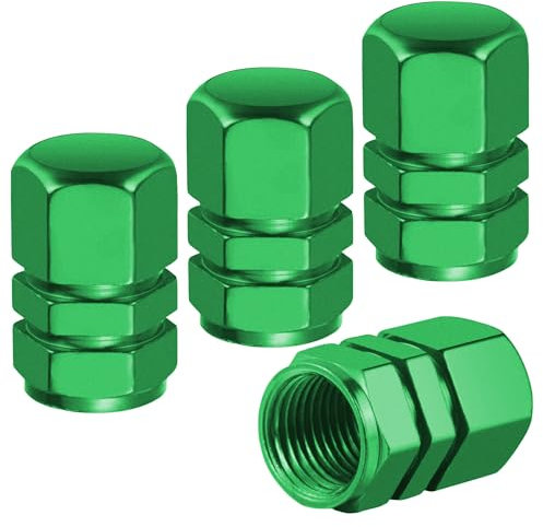 Flaconi 4PCS Tappini Gomme Auto,Tappi Valvole Pneumatici Auto,Tappi Gomme auto,Tappi Pneumatici Auto,Tappi Ruote Auto,Copri Pneumatici Auto, Adatto per la Maggior Parte Delle Auto,Moto (Verde)