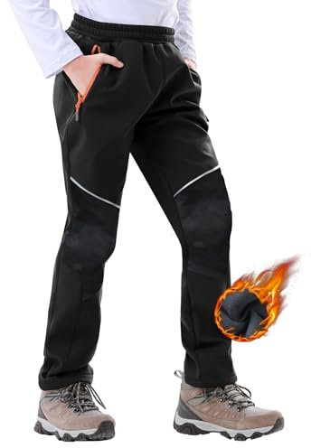 Zoofly Kinder Schneehose Softshellhose Skihose Kinder Outdoorhose Thermohose Wanderhose Jungen Mädchen Winterhose Winter Hosen, Schwarz/Tarnung 164-170