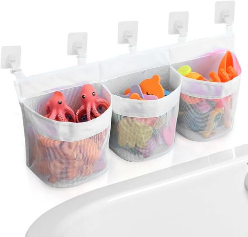 CIGTSICO Badewannenspielzeug Aufbewahrungstasche, Badespielzeug Aufbewahrung mit 3 Fächern, Badespielzeug-Aufbewahrung und Sortierung viel Platz von Spielzeug für Bäder（weiß）