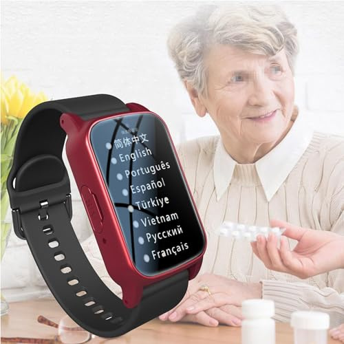 Dispositivos De Alerta De Caídas Para Personas Mayores Reloj Inteligente Con Detección De Caídas Y Recordatorios De Voz Con Llamada De Emergencia SOS,videollamada HD Resistente Al Agua IP67(Red)