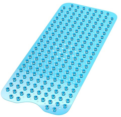 Cigrubo Tappeto Bagno Resistente, Tappetino Doccia Antiscivolo, Tappetini per Vasca da Bagno con Drenaggio e Ventosa, Idea per I Bambini e Più Anziani, Lavabili in Lavatrice（100x40cm,Blu)