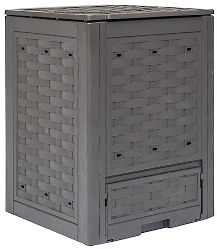 Compostiera da giardino marrone, 60 x 60 x 83 cm, 300 l, in plastica rattan