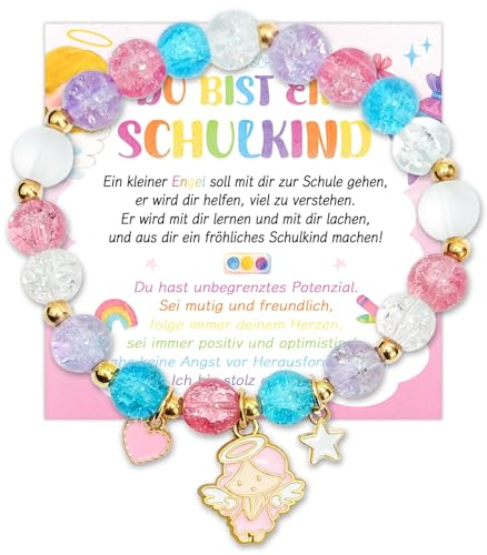 Happirra Einschulung Mädchen Geschenk Schultüte Füllung, Schulkind Armband 2025 Mädchen Schutzengel, Schulanfang Geschenke zur Einschulung, Glücksbringer Schulstart Geschenk mit Grußkarte Geschenkbox