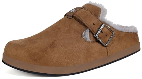 Zuecos y Mules Hombre Mujer Zapatillas de casa Invierno Cómodos Ante Lined Clogs Zapatos de Casa Cálido Pantuflas de Interior Exterior, Marrón, 43 EU