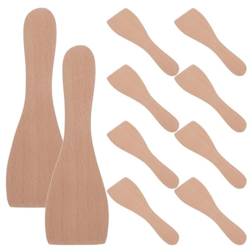Hemobllo Set De 10 Espátulas Pequeñas De Madera De Haya para Cocina Utensilios De Cocina Resistentes para Freír Hornear Y Barbacoa con Mango Ergonómico para Control Preciso
