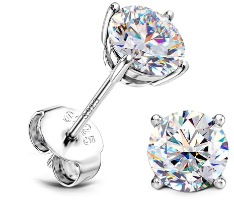 SLLAISS Orecchini Uomo Moissanite Argento 925 Diamante Orecchino Punto Luce Uomo Oro Bianco 18k Ipoallergenici Piccoli per Donna Orecchini Argento Sterling 925 Brillante Solitario 8 mm, Argento