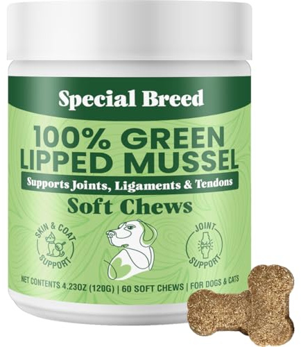 Green Lipped Mussel for Dogs & Cats - 60 Soft Chews - New Zealand Green Lipped Mussels - Natural Hip & Joint Supplement for Joints, Tendons, Ligaments, Muscles