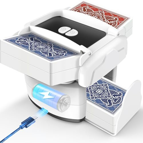 Feebee Mélangeur de cartes électrique pour 4 jeux - Mélangeur automatique de cartes USB avec batterie 3000 mAh - Mélangeur de cartes uniforme et non coincé - Lecteur de cartes pour UNO, Romme