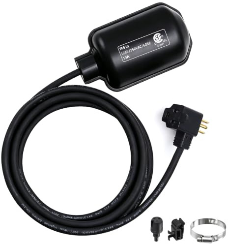 Universal Sump Pump Float Switch with Piggyback Plug and 10FT Cord,13A/125V