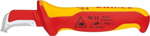 KNIPEX Abmantelungsmesser mit Gleitschuh in Blister isoliert mit Mehrkomponenten-Hüllen, VDE-geprüft 180 mm, 98 55 SB