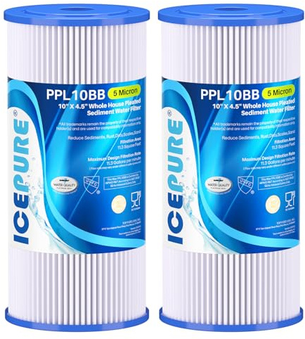 ICEPURE 5 Micron 10 x 4.5 Whole House Sediment Pleated Water Filter Replacement for GE FXHSC, Culligan R50-BBSA, Pentek R50-BB, DuPont WFHDC3001, W50PEHD, GXWH40L, GXWH35F for Well Water, 2PACK