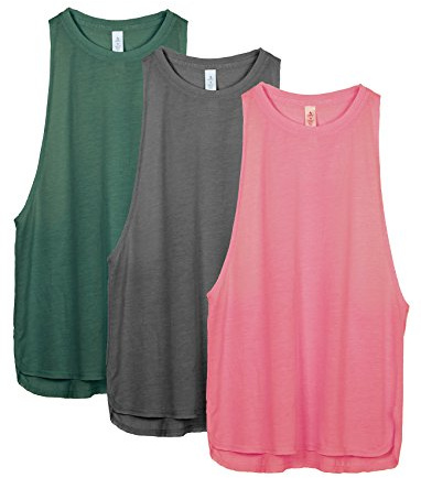 icyzone Women's Workout Tank Top Lightweight Athletic Muscle Shirts Loose Fit Sport Gym Yoga Top, Pack of 3 (M, Army/Charcoal/Pink)