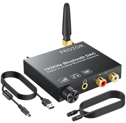 PROZOR 192kHz Digital to Analog Audio Converter with 5.0 Bluetooth Receiver,Optical to L/R Converter with Volume Adjustable, Optical Coaxial Bluetooth Digital Audio to Stereo Analog L/R & 3.5mm