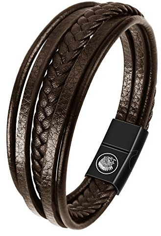Casisto.J Pulsera Cuero Hombre - Pulsera Trenzada Hecha a Mano clásica en Negro y marrón con Cierre magnético Grabado Joyas Gratis en Caja
