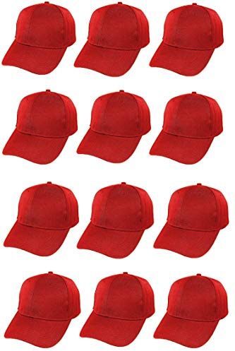 Carnavalife Gorra de Béisbol Ajustable de Estilo Polo Clásico Deportivo Casual de Color Liso Suave y Transpirable Unisex para Adultos y Niños Modelo JDH-1 (Rojo, Pack 12 * Adulto)