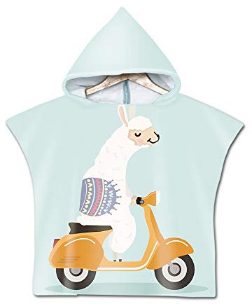 DOTBUY - Poncho toalla de playa con capucha para niños, toalla de baño, poncho estilo poncho de microfibra con impresión de alpaca de dibujos animados, verano, natación, playa, albornoz (verde, 60 x