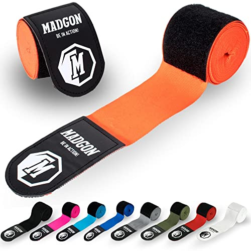 MADGON Handlindor för Boxning med Toppkvalitativt Kardborreband och Tumögla - 3m / 3,8m / 4,5m - Tåliga Boxningslindor - MMA, Boxning, Kickboxning, Sparring - Handledsstöd - Utmärkt Svettabsorbering