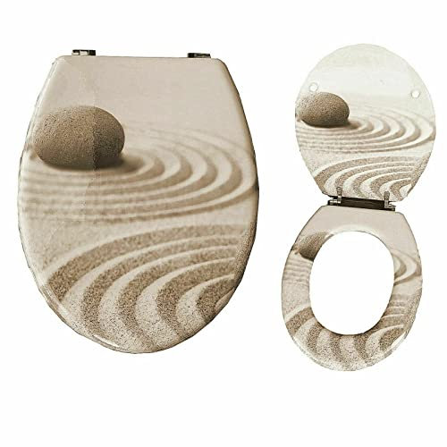 MDF Toilet Seat Novelty Design Stainless Steel Hinges All Printed Loo Seats All Printed ON 3 Sides (Pebble Sand Design)
