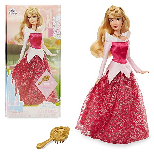 Disney Store Official Princess Aurora Classic Doll for Kids, Sleeping Beauty, 29cm/11”, Includes Brush with Moulded Details, Fully Posable Toy in Glittering Outfit - Suitable for Ages 3+