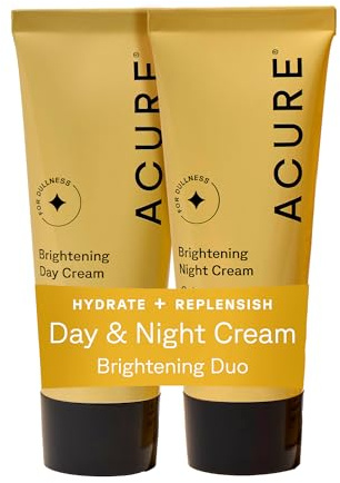 Acure Brightening Day & Night Cream Set - Daily Cica Cream & Night Face Cream for Women & Men with Argan Oil, Hydrate, Refresh, Tone & Brighten Skin, Cruelty Free, Vegan - 1.7 fl oz (2 Pack)