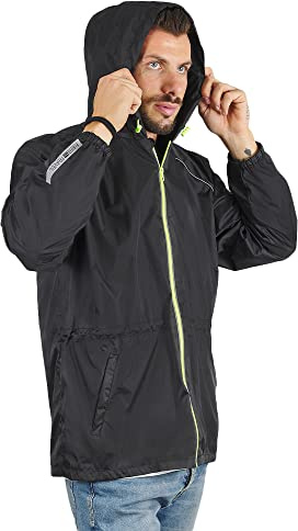 PERLETTI Giacca Impermeabile Uomo Antivento Leggera - Impermeabile Pioggia Sportivo con Cappuccio e Dettagli Catarifrangenti - Trench Giacca a Vento Uomo Antipioggia Corsa Trekking Outdoor