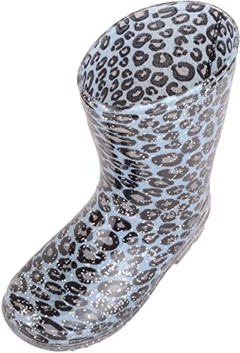 ABSOLUTE FOOTWEAR Bottes en caoutchouc imperméables à enfiler pour enfants et filles Motif léopard, bleu, 28 EU