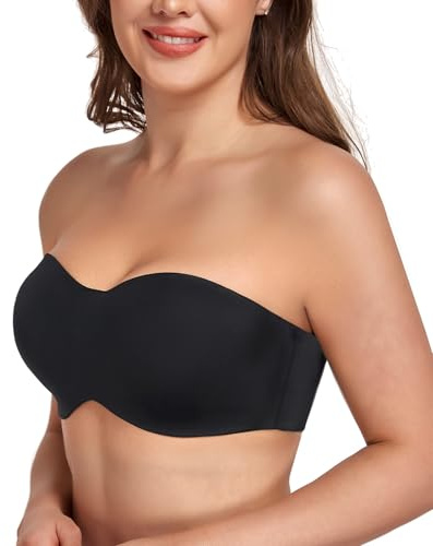 Lemorosy Sujetador sin Tirantes sin Relleno Bandeau Tallas Grandes para Mujer 110F, Negro