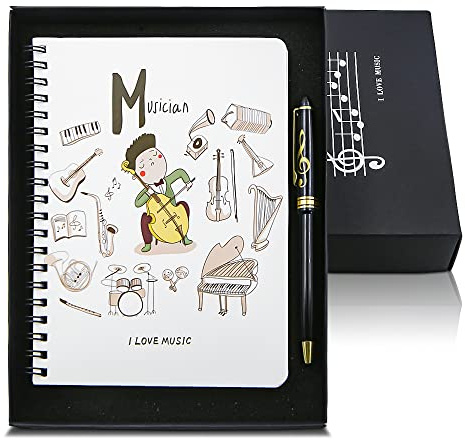 Boerni Musique Piano Melody Thème Papeterie Coffret Cadeau,Piano Wirebound Journal Cahier d'écriture avec Treble Clef Design Roller Ball Pen pour Bureau École Étudiant Cadeau (style d'instruments)