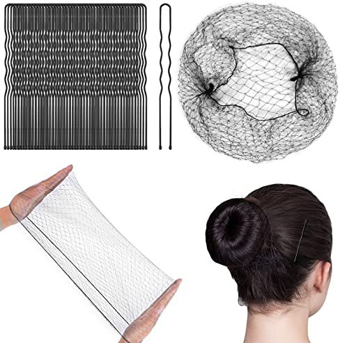 URAQT Retina per Capelli - 35 Pz Chignon Bambina con 45 Pz Forcina a Forma di U - Reti Invisibili con Bordo Elastico per Danza, Infermiera (Nero)