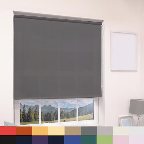 Deluxe Daylight Roller Blinds Light Filtering Premium Fabric Easy Fit Metal Brackets Bedroom Living Room Office Child Safe 160cm Length Trimmable Dark Grey 150cm