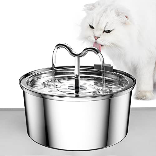 Keimi Edelstahl-Katzenbrunnen, 3.2L Trinkbrunnen für Katze Super Silent Wasserbrunnen für Katzen, Mehrfach-Filterung/BPA-freier/Spülmaschinenfest Katzenbrunnen für Katzen
