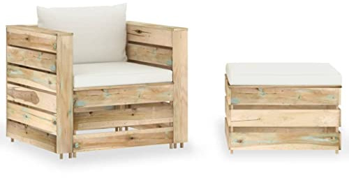 QZZCED Ensemble de meubles de balcon - 2 pièces - Avec coussins - Bois imprégné vert - Pour jardins, terrasses, balcons