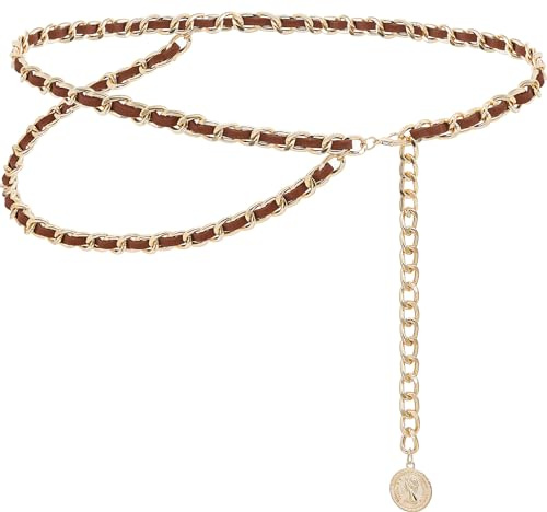 HIQUACC Leather Chain Belts for Women Girls, Layered Body Chain Belts Metal Waist Chain for Dress Vest Jeans