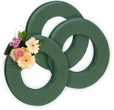 Relaxdays Steckschaum für Frischblumen, 3er Set, Ring, Ø 25 cm, Blumengesteck zum Basteln, Schaumstoff Steckkranz, grün
