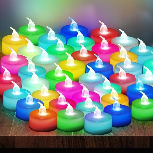 Bougies Chauffe-Plat LED, Lot de 48 Fausses Bougies Électriques avec LED Changeant de Couleur, Sans Flamme, Décorations pour Mariage, Fête, Noël, Halloween