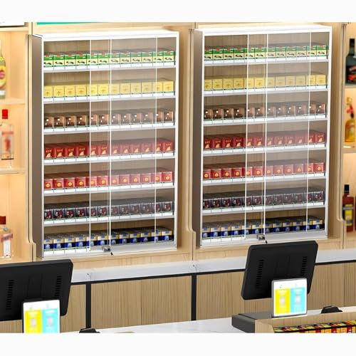Convenience Store Cigarette Shelf Cigarette Display Case, Wall Mounted Cigarette Rack, Aluminum Alloy Tempered Glass Door Cigarette Cabinet with Safety Lock, for Convenience Store Supermarke