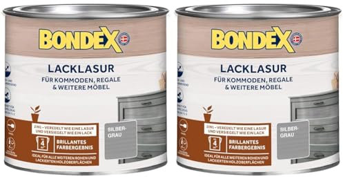 Bondex Lacklasur Silbergrau 0,375 L für 3,75m² | 2in1 - veredelt und versiegelt | Wasser- und Schmutzabweisend | Seidenglänzend | Holzlasur (Packung mit 2)