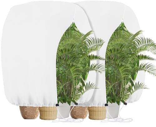 Voile d'Hivernage pour Plantes Extérieur 120x180 cm, 2 Pcs Housses de Protection Contre Le Gel, Couverture Végétale Protection pour Plantes, Toile Hivernage Plante Réutilisable avec Cordon de Serrage