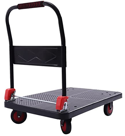 Transportvagn hopfällbar 400 kg vagn med halkfri beläggning styrbar plattformsvagn transporthjälp handvagn för hem lager garage