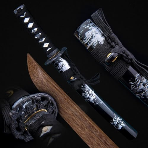 Korta träsamurajsvärd, japanska wakizashi i trä, naturligt wengeträ katana, handgjorda bokken för presenter, dekoration, display, cosplay, tillbehör-Black||53CM