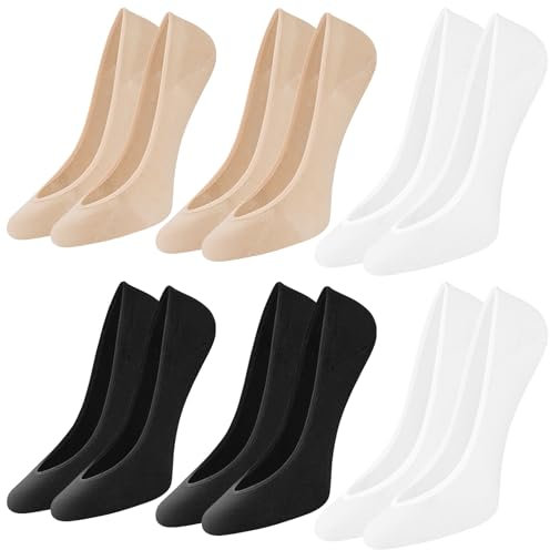 Niofind Füßlinge Ballerina Socken Damen 6 Paar,Atmungsaktiv Unsichtbare Sneaker Socken Damen,No Show Rutschfeste Füsslinge mit Siliconpad,Baumwolle Kurze Schwarz Hautfarbe Weiß 39-42