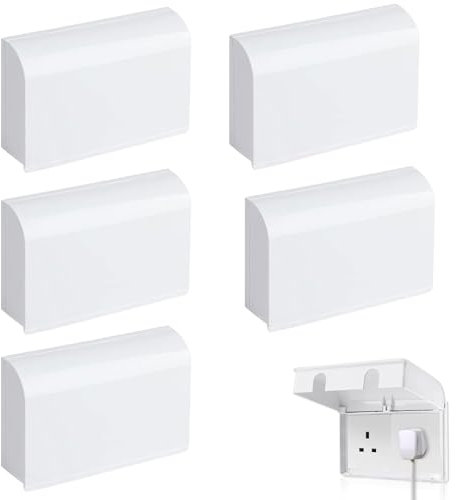 UK Plug Socket Covers 5PCS, Childproof Double Socket Protector, Socket Cover Box for Baby Safety, Universal Electrical Outlet Protectors for Home Safety, Baby & Pet Proof Design (7.5cm Thick)