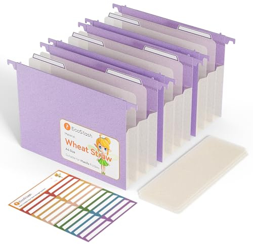 EcoStash Carpetas Colgantes A4 para Archivador de Paja de Trigo, Bolsillos Expansibles de 12 cm, Sin BPA, Regreso a la Naturaleza, Vida Saludable, Archivador Documentos Oficina - Púrpura Lavanda