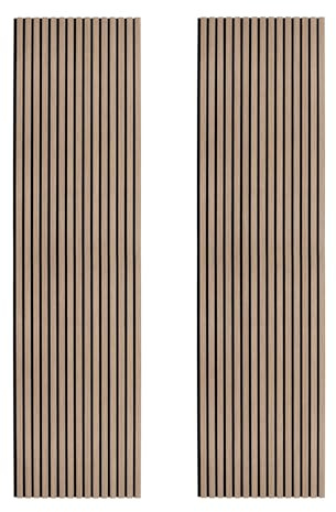 Acoustic Slat Wall Panels x 2 Light Walnut Luxury 3D Wood Veneer Modern Feature Slatted Panelling Interior Wall or Ceiling 2400mm x 600mm Felt Backing Sound Absorbing Easy Installation Fixing Kit