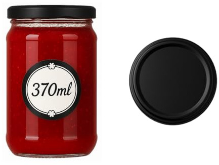 Sixby Uppsättning av 6 konserveringsburkar med skruvlock (svart) – 370 ml glas med lock, lufttät – perfekt för sylt, honung, efterrätter och tillbehör – diskmaskinssäker