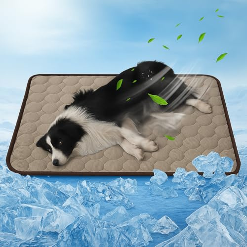 dellyy Manta Refrescante para Perros, Cama Refrescante Perro, Alfombra Refrescante, Alfombrillas Refrescantes, No Tóxicas e Inocuas, Lavables para Interior y Exterior (Marrón, L, Poliéster)