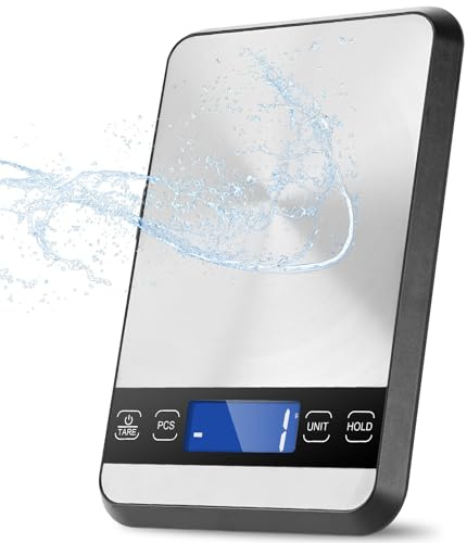 Balanza de Cocina Drcowu 15kg/1g, Función de Retención y Conteo de Piezas | Báscula de Alimentos Digital, Temporizador Ajustable, Gran Pantalla LCD, para Masa Madre y Repostería, Acero Inoxidable